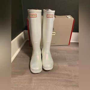Hunter Iridescent White Tall Rain Boots